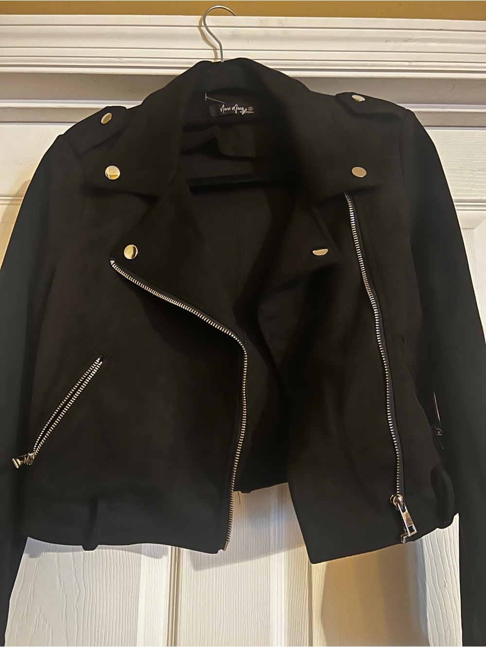 Nana Mac’s Black Women's Faux Suede Moto Jacket with Silver Hardware